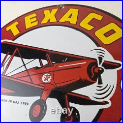 Vintage Texaco Gasoline Gas Pump Sign Aircraft Motor Oil Porcelain Sign