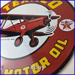 Vintage Texaco Gasoline Gas Pump Sign Aircraft Motor Oil Porcelain Sign