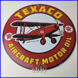 Vintage Texaco Gasoline Gas Pump Sign Aircraft Motor Oil Porcelain Sign