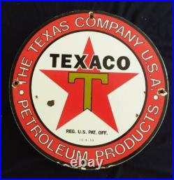 Vintage Texaco Gasoline / Motor Oil Porcelain Gas Pump Sign Vintage Texaco Gasoline / Motor Oil Porcelain Gas Pump Sign