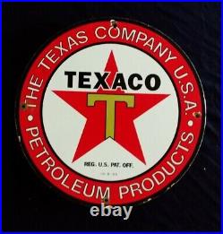 Vintage Texaco Gasoline / Motor Oil Porcelain Gas Pump Sign