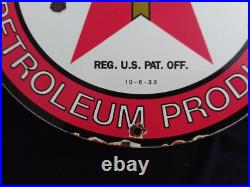 Vintage Texaco Gasoline / Motor Oil Porcelain Gas Pump Sign