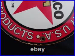 Vintage Texaco Gasoline / Motor Oil Porcelain Gas Pump Sign