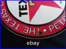 Vintage Texaco Gasoline / Motor Oil Porcelain Gas Pump Sign