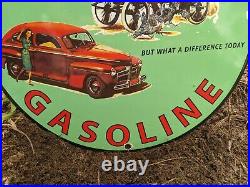 Vintage Texaco Gasoline & Motor Oil Porcelain Metal Gas Pump Sign
