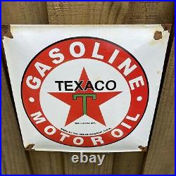 Vintage Texaco Gasoline Motor Oil Porcelain Metal Sign USA Gas Pump Plate