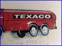 Vintage Texaco Gasoline Motor Oil Truck Porcelain Metal Gas Pump Sign Die Cut