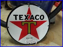 Vintage Texaco Gasoline Oil Porcelain Gas Pump Sign Advertising