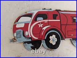 Vintage Texaco Gasoline Oil Truck Porcelain Gas Station Pump Sign Die Cut