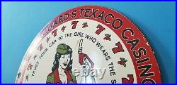 Vintage Texaco Gasoline Porcelain Casino Gas Oil Route Service Station Pump Sign