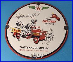 Vintage Texaco Gasoline Porcelain Dogs Fire Chief Gas Service Station Pump Sign