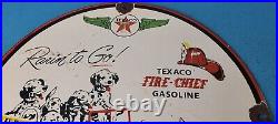 Vintage Texaco Gasoline Porcelain Dogs Fire Chief Gas Service Station Pump Sign
