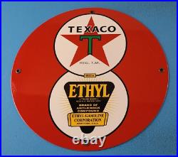 Vintage Texaco Gasoline Porcelain Ethyl Gas Service Station Pump Ad 12 Sign
