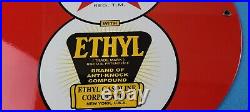 Vintage Texaco Gasoline Porcelain Ethyl Gas Service Station Pump Ad 12 Sign