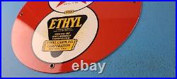 Vintage Texaco Gasoline Porcelain Ethyl Gas Service Station Pump Ad 12 Sign