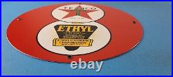 Vintage Texaco Gasoline Porcelain Ethyl Gas Service Station Pump Ad 12 Sign