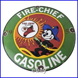 Vintage Texaco Gasoline Porcelain Felix The Cat Firefighter Gas Pump Plate Sign