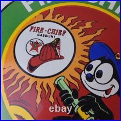 Vintage Texaco Gasoline Porcelain Felix The Cat Firefighter Gas Pump Plate Sign Vintage Texaco Gasoline Porcelain Felix The Cat Firefighter Gas Pump Plate Sign