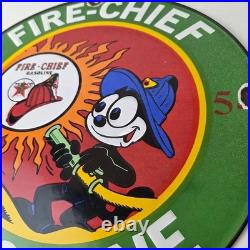 Vintage Texaco Gasoline Porcelain Felix The Cat Firefighter Gas Pump Plate Sign