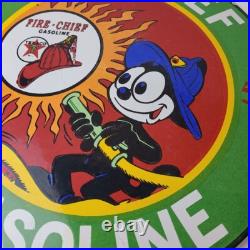 Vintage Texaco Gasoline Porcelain Felix The Cat Firefighter Gas Pump Plate Sign Vintage Texaco Gasoline Porcelain Felix The Cat Firefighter Gas Pump Plate Sign