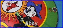 Vintage Texaco Gasoline Porcelain Felix The Cat Firefighter Gas Pump Plate Sign Vintage Texaco Gasoline Porcelain Felix The Cat Firefighter Gas Pump Plate Sign