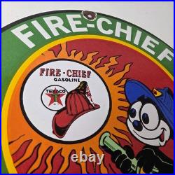Vintage Texaco Gasoline Porcelain Felix The Cat Firefighter Gas Pump Plate Sign