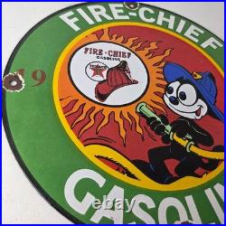 Vintage Texaco Gasoline Porcelain Felix The Cat Firefighter Gas Pump Plate Sign