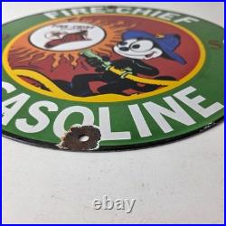 Vintage Texaco Gasoline Porcelain Felix The Cat Firefighter Gas Pump Plate Sign