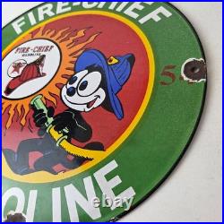 Vintage Texaco Gasoline Porcelain Felix The Cat Firefighter Gas Pump Plate Sign