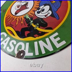 Vintage Texaco Gasoline Porcelain Felix The Cat Firefighter Gas Pump Plate Sign