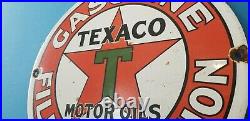 Vintage Texaco Gasoline Porcelain Gas Filling Service Station Pump Plate Sign