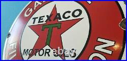 Vintage Texaco Gasoline Porcelain Gas Filling Service Station Pump Plate Sign