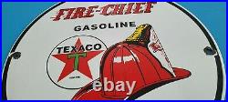 Vintage Texaco Gasoline Porcelain Gas Fire Chief Service Station Pump Plate Sign