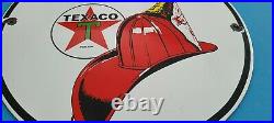 Vintage Texaco Gasoline Porcelain Gas Fire Chief Service Station Pump Plate Sign