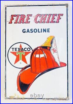 Vintage Texaco Gasoline Porcelain Gas Fire-chief Service Station Pump Plate Sign