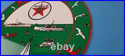 Vintage Texaco Gasoline Porcelain Gas Marine Service Station Pump Ad 12 Sign