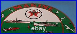 Vintage Texaco Gasoline Porcelain Gas Marine Service Station Pump Ad 12 Sign