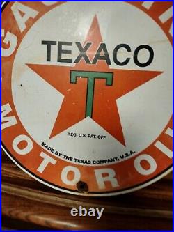 Vintage Texaco Gasoline Porcelain Gas Oil Service Station Pump Plate Sign