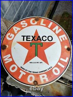 Vintage Texaco Gasoline Porcelain Gas Oil Service Station Pump Plate Sign