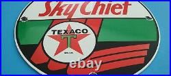 Vintage Texaco Gasoline Porcelain Gas & Oil Sky Chief Service Station Pump Sign