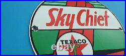 Vintage Texaco Gasoline Porcelain Gas & Oil Sky Chief Service Station Pump Sign