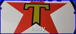 Vintage Texaco Gasoline Porcelain Gas Oil Texas Service Station Pump Plate Sign