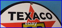 Vintage Texaco Gasoline Porcelain Gas Oil Texas Service Station Pump Plate Sign