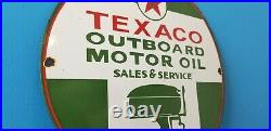 Vintage Texaco Gasoline Porcelain Gas Outboard Service Station Pump Plate Sign