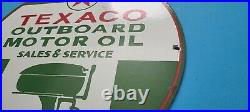 Vintage Texaco Gasoline Porcelain Gas Outboard Service Station Pump Plate Sign
