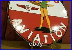 Vintage Texaco Gasoline Porcelain Gas Pin Up Girl Service Airplane Pump Sign 12