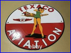Vintage Texaco Gasoline Porcelain Gas Pin Up Girl Service Aviation Pump Sign