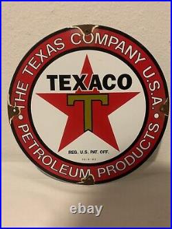 Vintage Texaco Gasoline Porcelain Gas Pump Plate Sign 10-6-1933