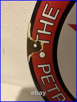 Vintage Texaco Gasoline Porcelain Gas Pump Plate Sign 10-6-1933