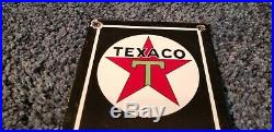 Vintage Texaco Gasoline Porcelain Gas Service Station Free Air Pump Plate Sign